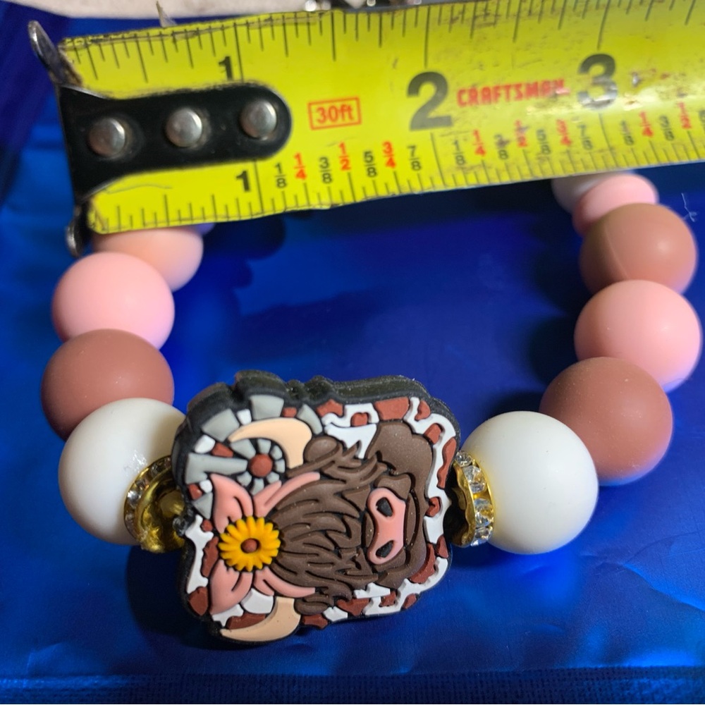 Animal Bead keychain Bracelet - Pink, Brown, White